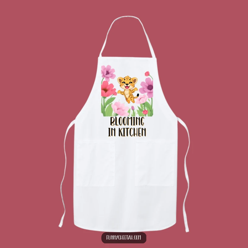 Funny Cheetah Cub Apron: Kitchen Joy with Flower Cub, Humorous Cooking Gift for Garden Chefs