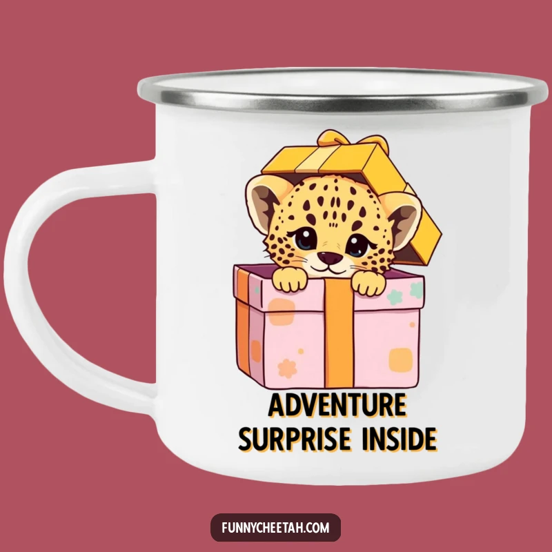 Funny Cheetah Cub Camping Mug: Gift Box Cub, Rugged & Humorous Outdoor Surprise Gift