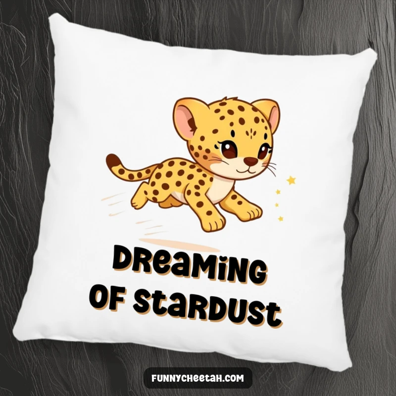 Funny Cheetah Cub Pillow with a playful cub creating a sparkling star trail, offering soft comfort and delightful cartoon humor.