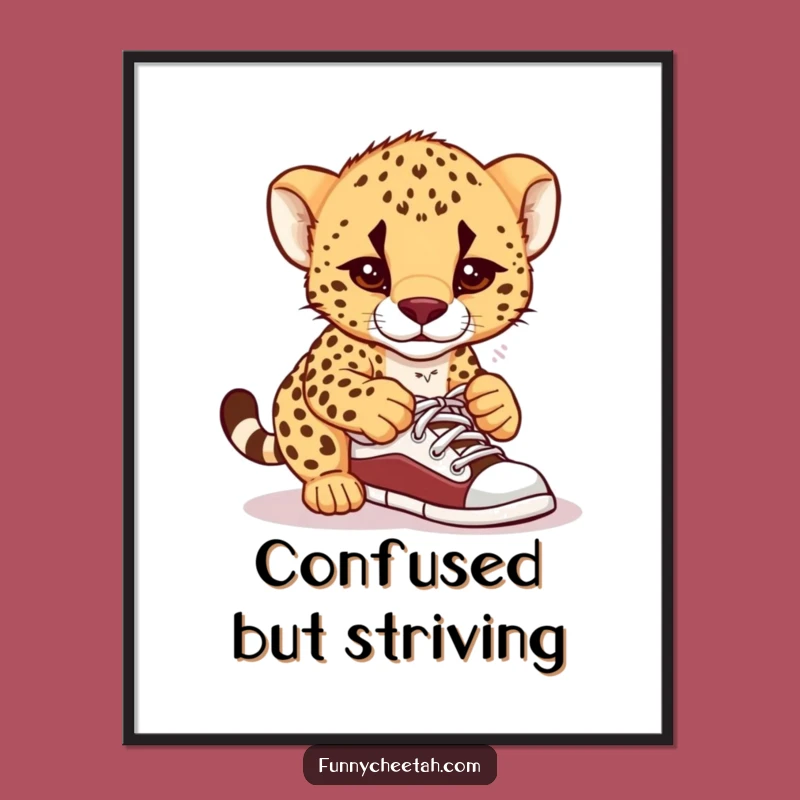 Funny Cheetah Cub Digital Art: Printable Shoelace Confusion Cub, Instant Humorous Wall Decor