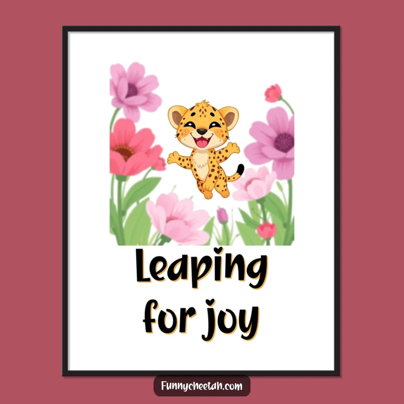 Funny Cheetah Cub Digital Art: Printable Flower Leap Cub, Instant Humorous Wall Decor
