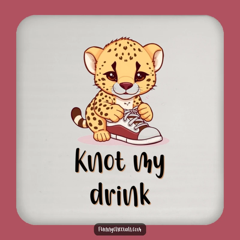 Funny Cheetah Cub Coaster: Protect Tables with Shoelace Cub, Whimsical & Humorous Gift