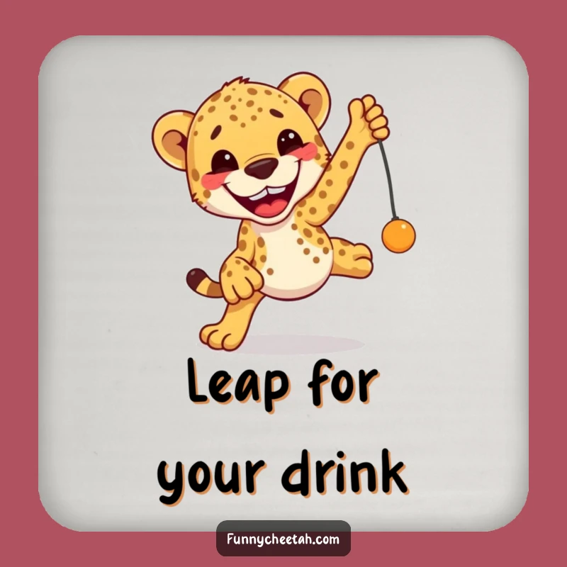 Funny Cheetah Coaster: Playful Leap Design, Hilarious Drink Accessory Gift
