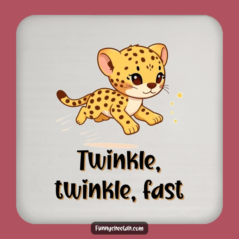Funny Cheetah Cub Coaster: Starry Design, Cute & Hilarious Drink Accessory
