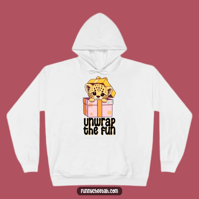 Funny Cheetah Cub Hoodie: Cozy Cub in Gift Box, Warm & Humorous Present for Joyful Souls