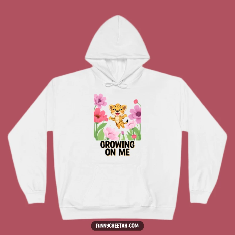 Funny Cheetah Cub Hoodie: Cozy Cub's Flower Leap, Warm & Humorous Gift for Comfort Lovers