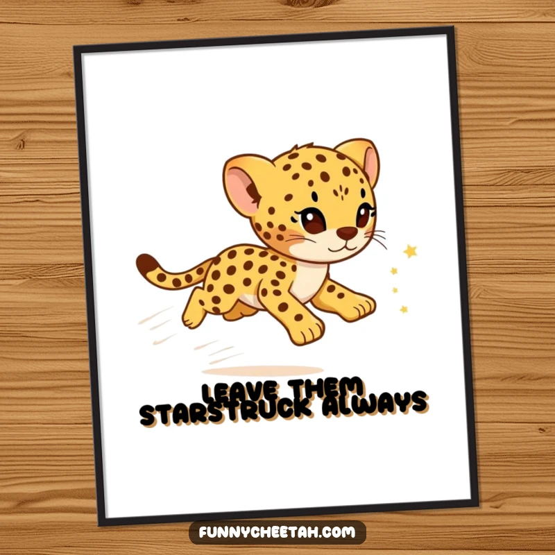 Free Printable Wall Art: A cheetah cub zooms through the background, leaving a fantastic trail of sparkling stars behind.