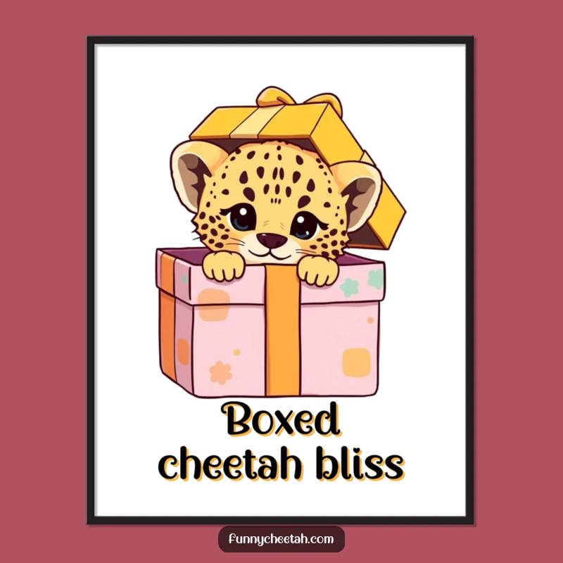 Funny Free Printable Cheetah Cub Wall Art: Cub in Gift Box Downloadable Art