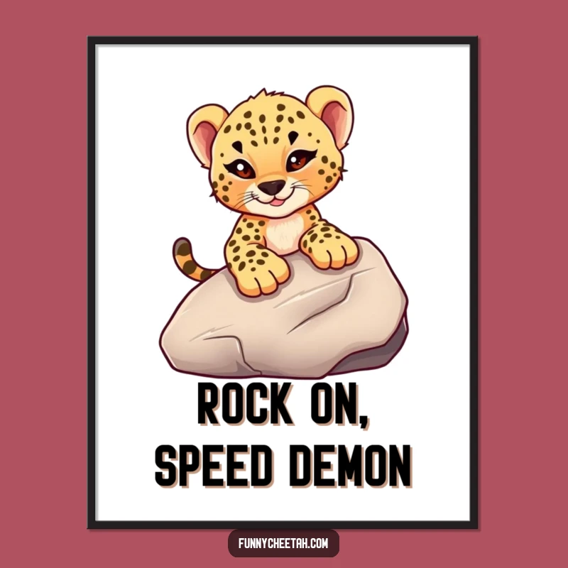 Funny Free Printable Cheetah Cub Wall Art: Cub Sliding Rock Downloadable Art