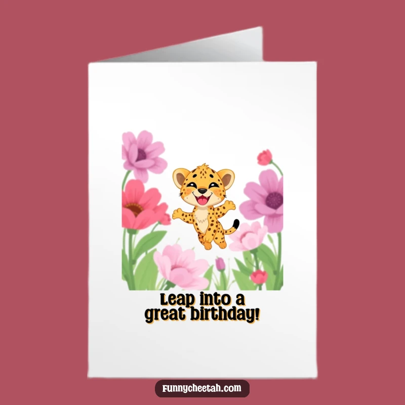 Free Printable Cheetah Cub Birthday Card: Happy Cub Flowers Funny Downloadable Gift