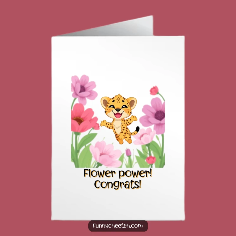 Free Printable Cheetah Cub Congrats Card: Happy Cub Flowers Funny Downloadable Gift