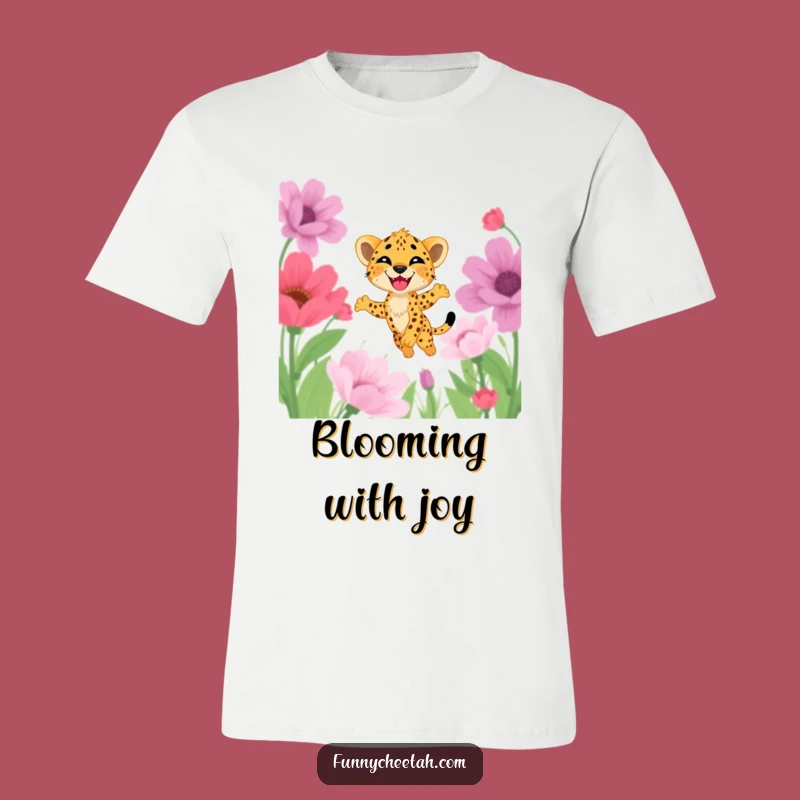 Funny Cheetah Cub T-Shirt: Joyful Flower Leap, Adorable & Humorous Tee for Nature Lovers