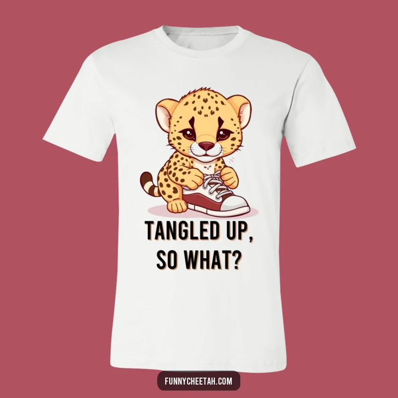 Funny Cheetah Cub T-Shirt: Confused Shoelace Tying Cub, Humorous Apparel & Gift for Goofballs